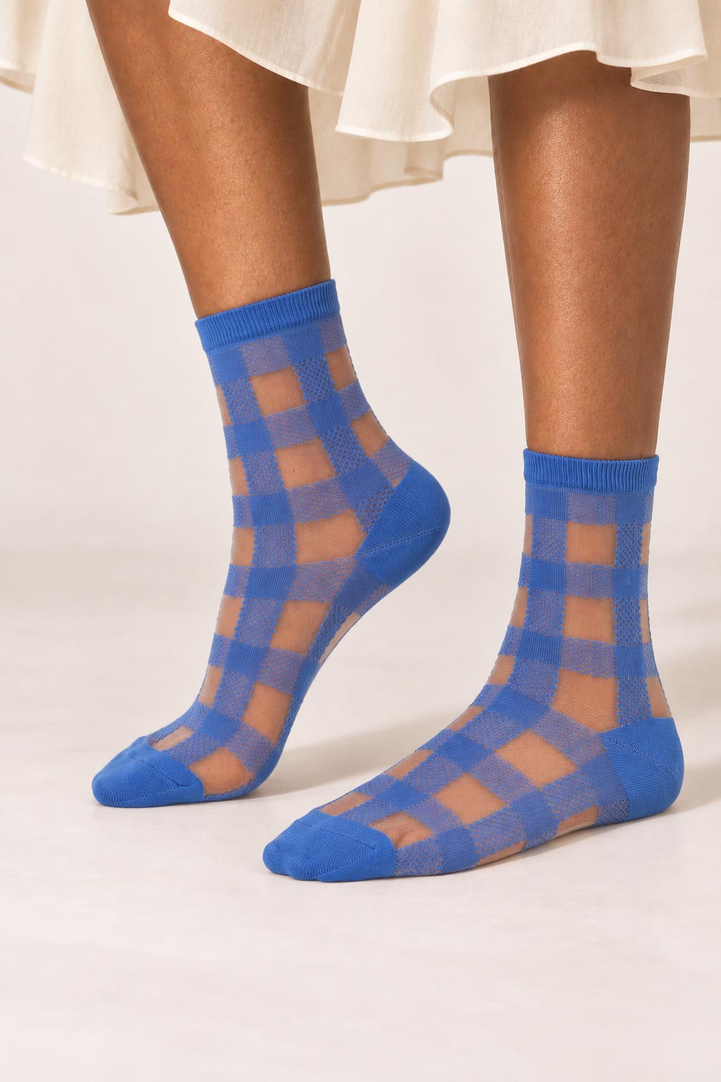 Women's Sheer Gingham Checkered Mesh Socks Blue