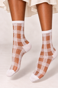 Women's Sheer Gingham Checkered Mesh Socks White